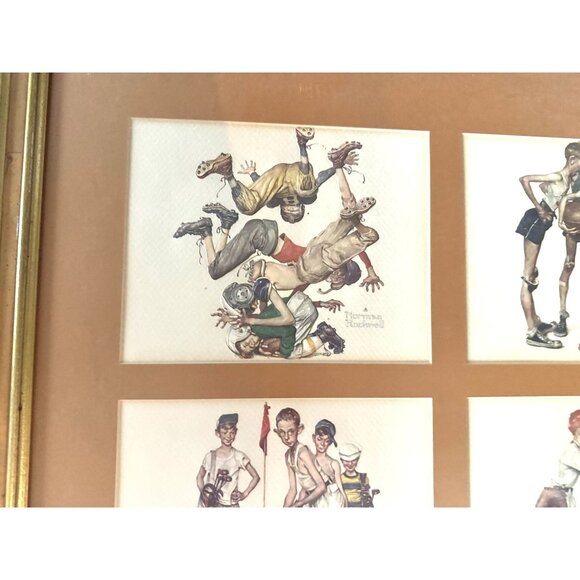 1970 Framed Norman Rockwell Quadruple Sports Print Framed Art 16" high and 15 7/ - Picture 5 of 12